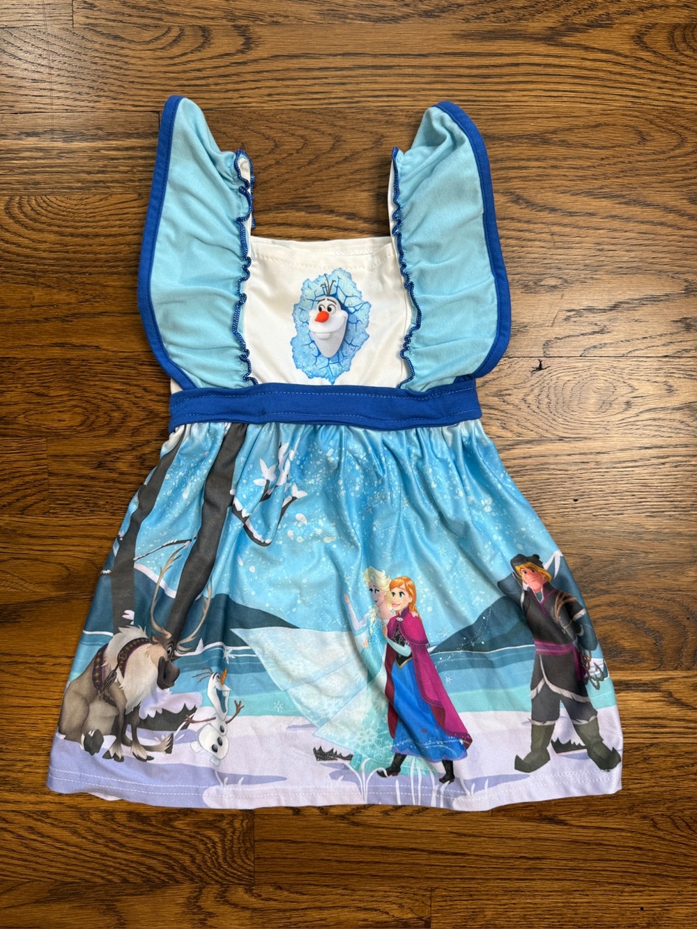Girls Boutique Blue Disney Frozen II Elsa & Anna ,Olaf, & Sven Play Dress 12-18M